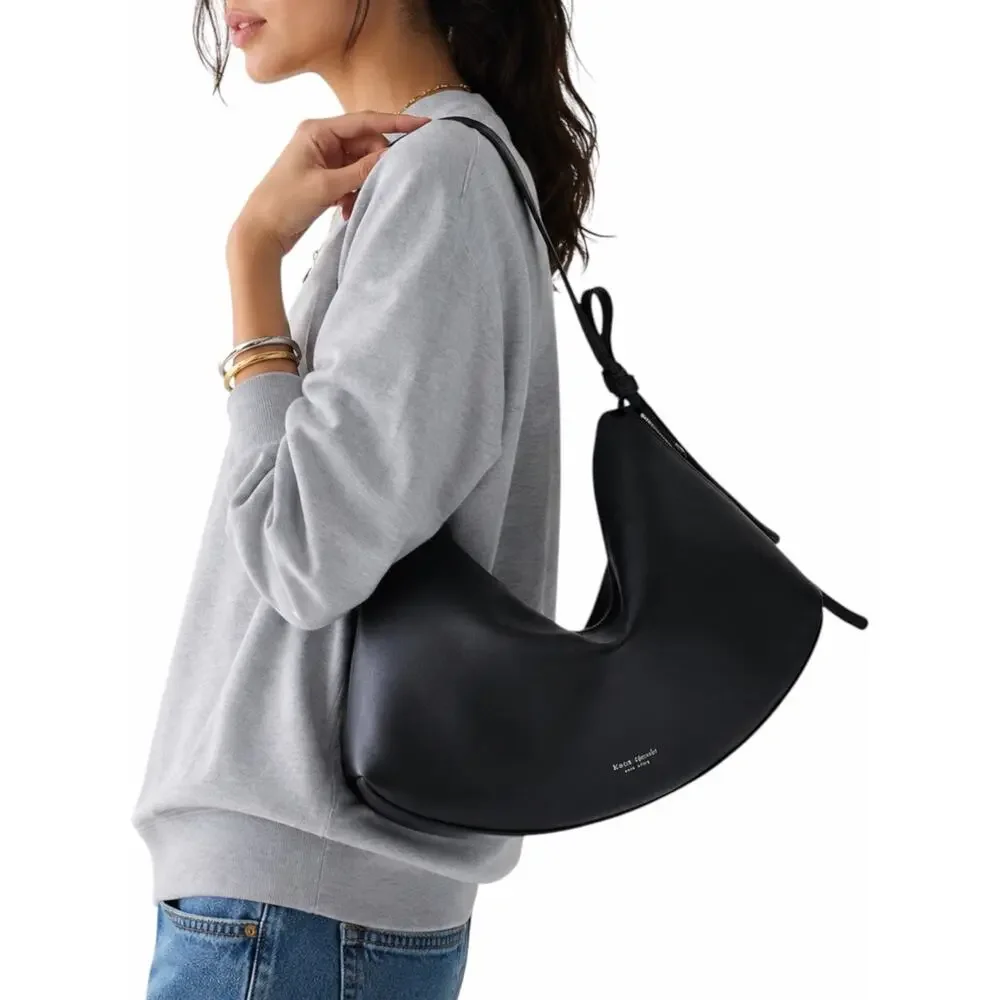 Kate Spade Loop Large Shoulder Bag Pebble Leather Black Silver